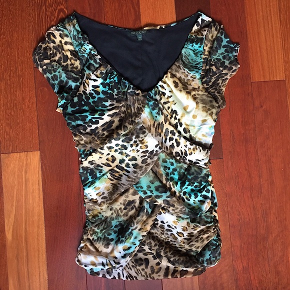 FOR CYNTHIA leopard animal print top, petite small - Picture 1 of 6